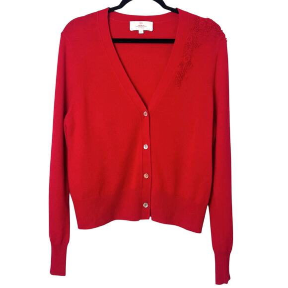 Kilte Giovanna Embroidered Cashmere Cardigan Sweater Red Size Large - Picture 1 of 8